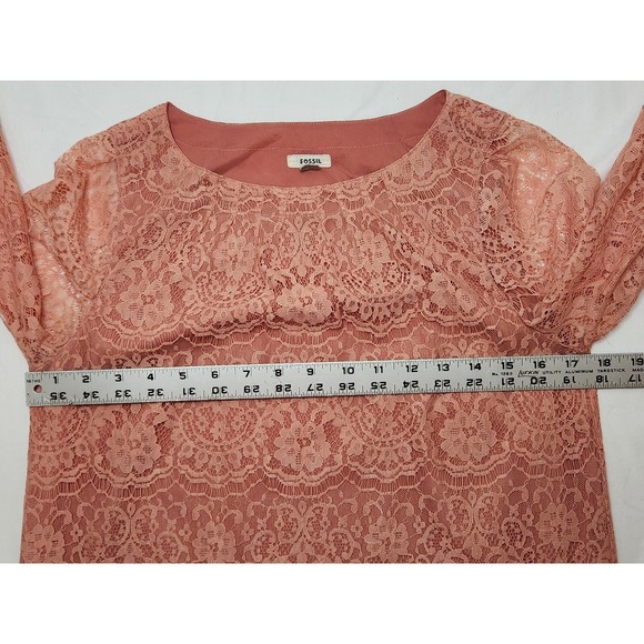 Fossil Lace Tunic Top Elegant Long Sleeve Blouse Semi-Sheer Womens‎ Size S - Picture 4 of 4